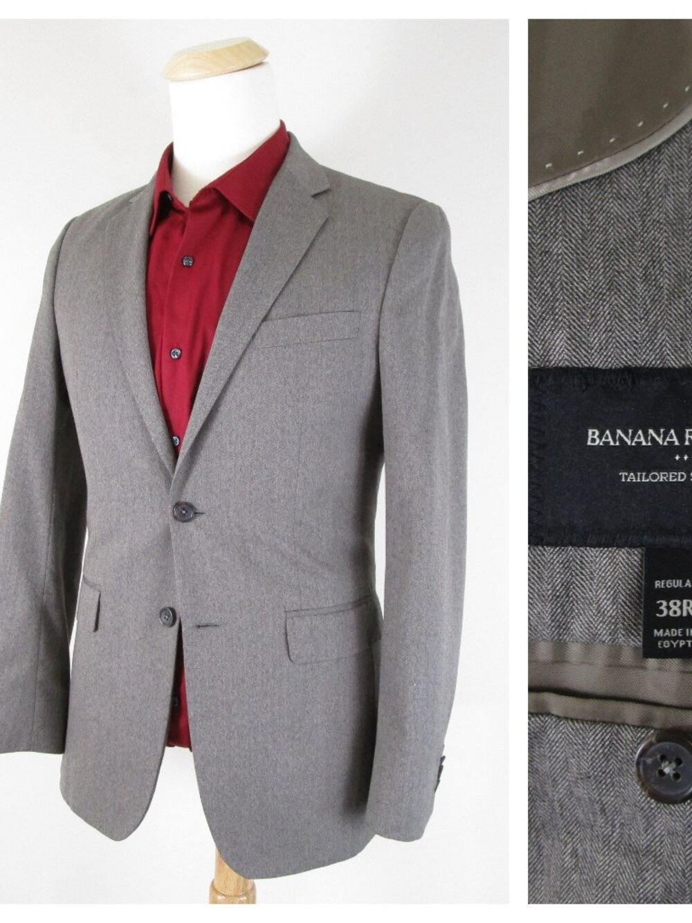 Banana Republic Mens Gray Brown Herringbone Slim Fit Sport Coat Jacket Size 38R